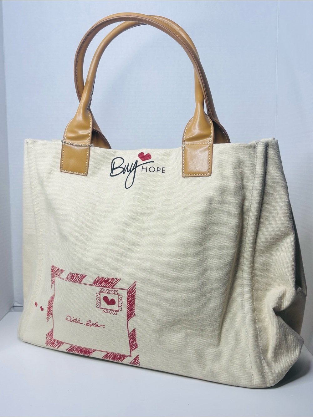 Cream Canvas Tote with Tan Handles - Picture 2 of 9